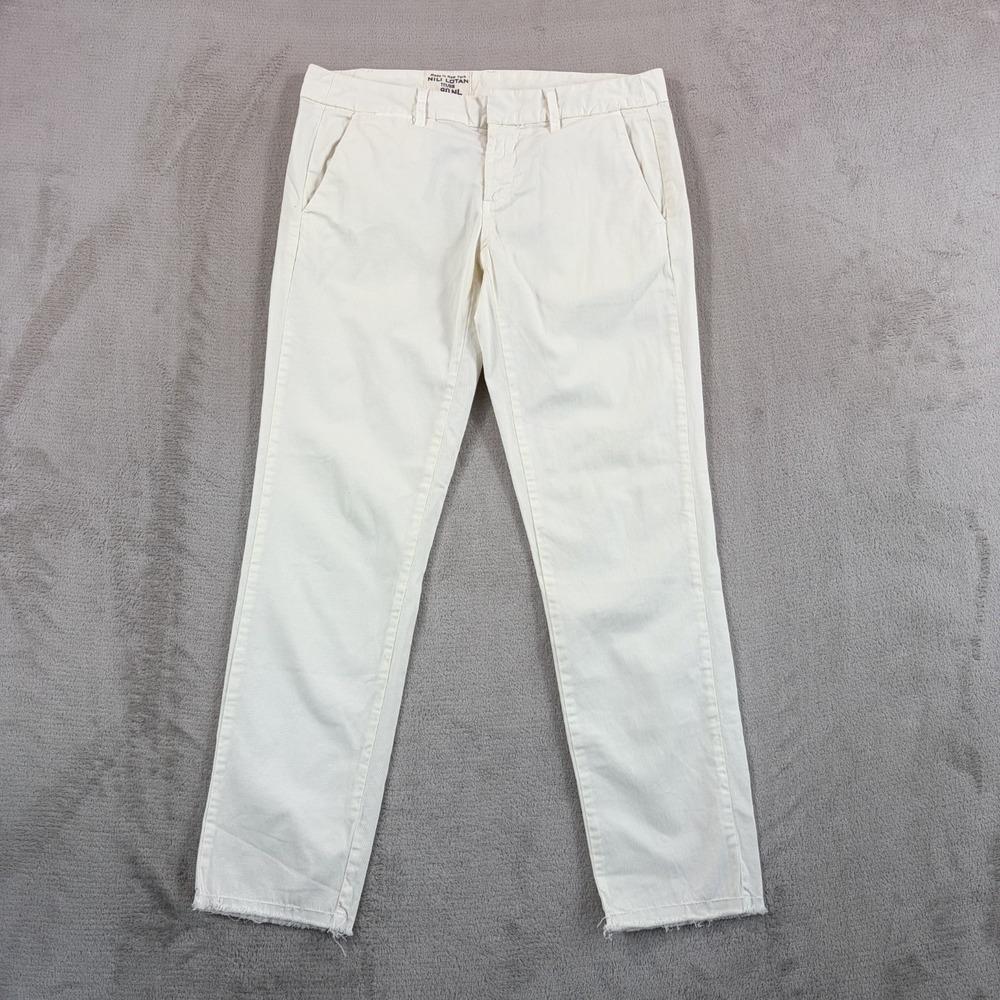 NILI LOTAN Flat Front Raw Hem Pants in Ivory Women 0 Made in USA $345